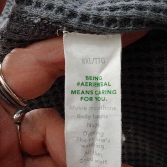 Aerie Women’s Shirt Lumberjack Waffle Knit Oversized Gray Layer Lagom XXL - Picture 14 of 14